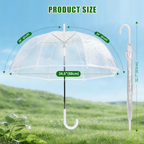Gereat 48-Inch Clear Bubble Umbrella 12 Pack - Windproof Transparent Dome with Auto Open J-Handle for Weddings, Rain, Golf & Outdoor Events