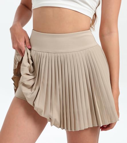 X-Large Khaki Pleated Skort for Women Athletic Summer Tennis Golf with Shorts & Pockets