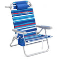 Blue Striped High Seat Beach Chair for Adults with Cooler & Cup Holder - 5 Recline Positions