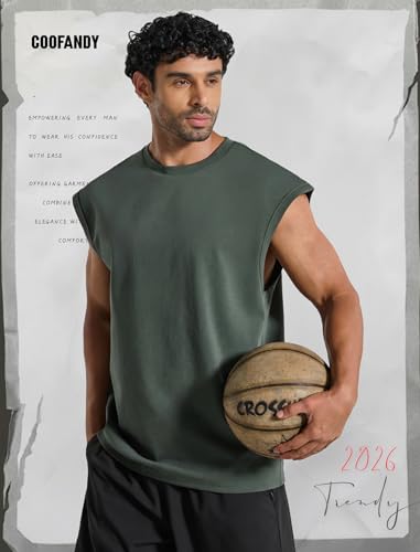 Men's Workout Tank Top Sleeveless Muscle Tee - Cotton, X-Large, Dark Army Green
