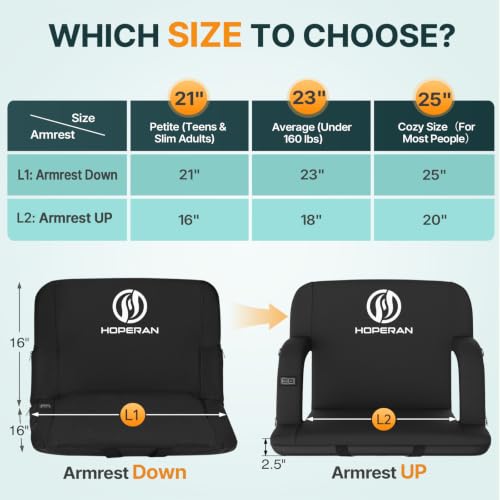 HOPERAN Black 21-Inch Heated Stadium Seat with Back Support & Dual Control