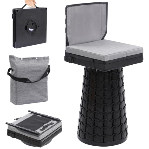 Portable Collapsible Stool with Cushion and Backrest for Adults, Adjustable Camping Seat