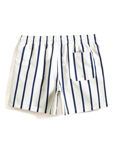 Men's Quick Dry Swim Trunks - Elastic Drawstring Beach Shorts Medium White Striped