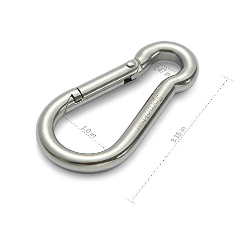 Silver Stainless Steel Carabiner Spring Snap Hook 3.15 Inch Heavy Duty Clips - Set of 4
