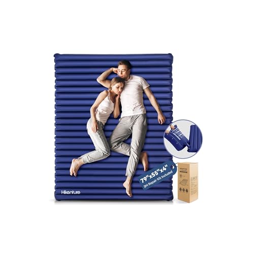 Hikenture Double Inflatable Camping Mattress Navy Pumpsack 79x55in - Ultralight 4" Thick Sleeping Pad for 2 Persons