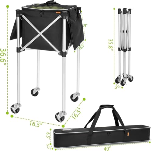 Foldable Tennis Ball Cart with Large Capacity & Lightweight Aluminum