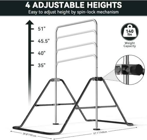 Black FBSPORT Adjustable Kids Gymnastics Horizontal Bar for Training & Flexibility