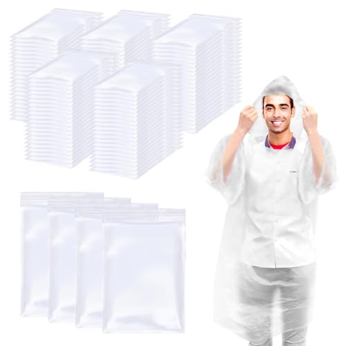 Disposable Rain Ponchos for Adults Clear 108 Pack Hooded Waterproof Raincoats