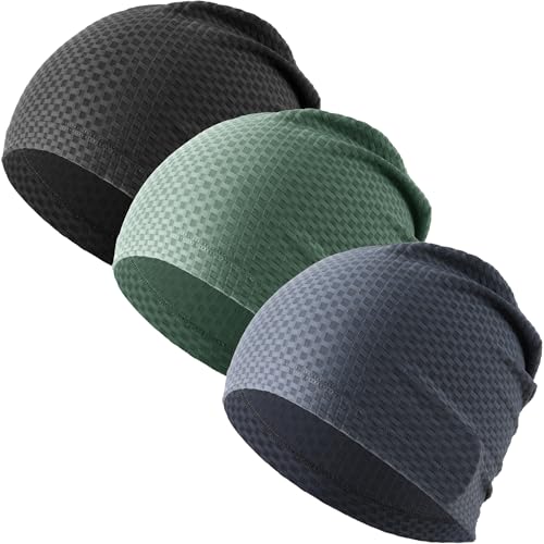 WTACTFUL 3-Pack Breathable Cooling Skull Cap for Men & Women - Black, Blue, Green