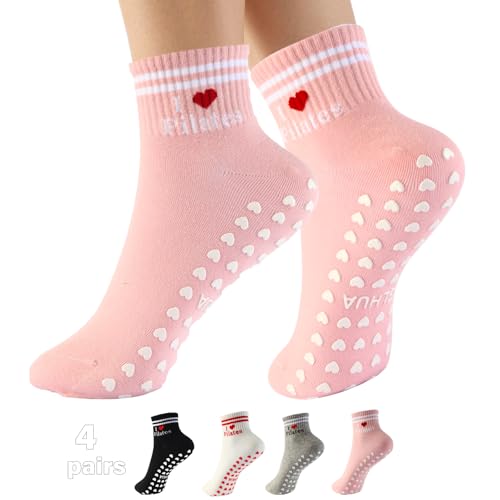 Women Pilates Grip Socks with Anti-Skid Cotton Heart Grip Cuffs - Mother's Day Gift
