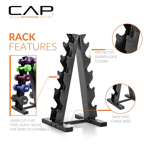 CAP 100 lb Neoprene Dumbbell Set with Rack - Color Series, 5 Pairs