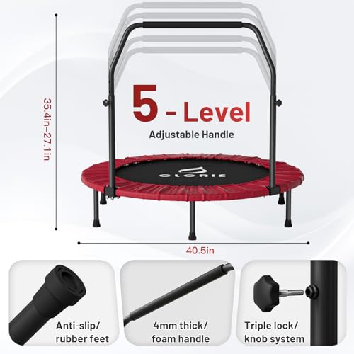 CLORIS 40 Inch Foldable Rebounder Trampoline for Adults, 400 lbs Capacity, Red