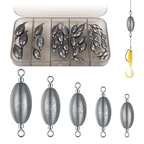 30pcs Inline Fishing Sinkers Set - Mixed Weight Trolling Weights with Swivels