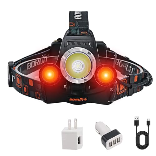 BORUIT Headlamp with Red Light USB-C Rechargeable 90° Adjustable 3 Modes - Red1