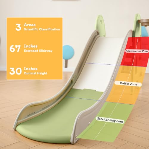 HAPPYMATY Green 3-in-1 Indoor & Outdoor Toddler Slide Playset with Basketball Hoop