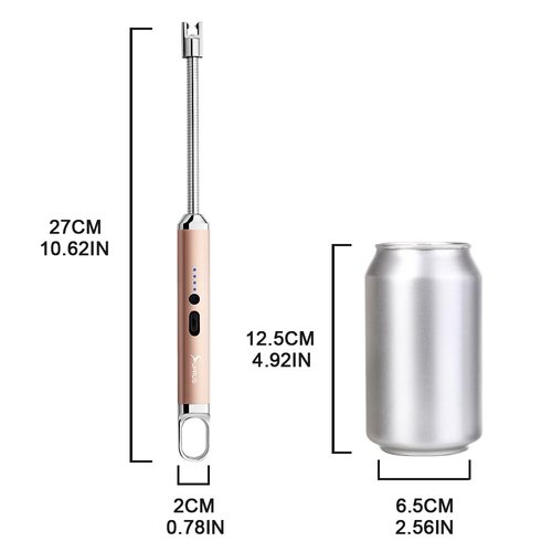 SUPRUS Rechargeable USB Arc Electric Lighetrs with Safety Switch 360° Flexible Neck Flameless Grill Long Lighters for Candle Camping Cooking (Champagne Gold, 2Packs)