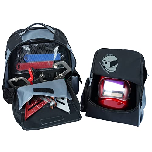 Grey Welding Backpack with Helmet Pocket - Large Capacity Tool & Gear Bag