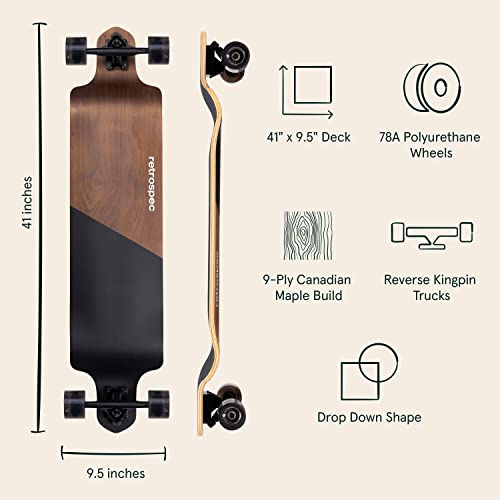 Drop Down Longboard Skateboard - 41-Inch Wide Stable Deck, Black Edge Variation