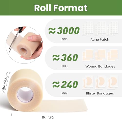 Tea Tree Hydrocolloid Roll Bandages - Cut-to-Size, Waterproof, 2.56 x 16.4 ft