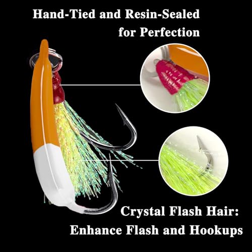 Mixed Color 3/8oz Fishing Jig Heads with Teaser Hooks - Saltwater Stand Up Jigs 5 Pack