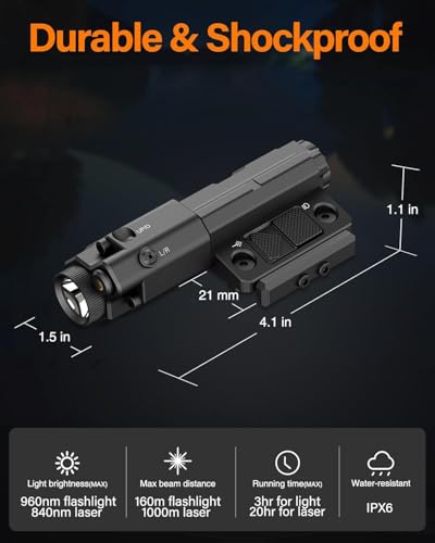 Rechargeable IR Illuminator & Laser Combo for Night Vision – Mlok/Picatinny Mount, 940nm IR Light & Laser, Waterproof, Safe Laser, Professional Use