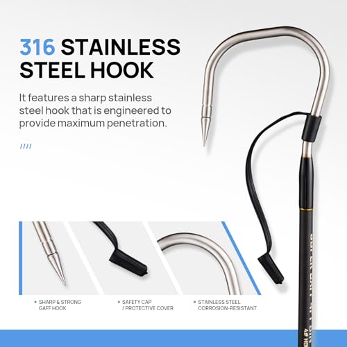 Blue 4'8'' Carbon Fiber Fishing Gaff with 4'' Stainless Steel Hook - Saltwater