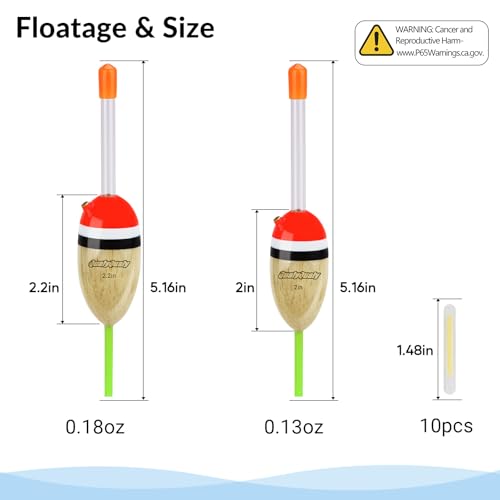 Wood Lighted Fishing Slip Bobber Set with Glow Sticks - 2 Pack, 5 Pieces