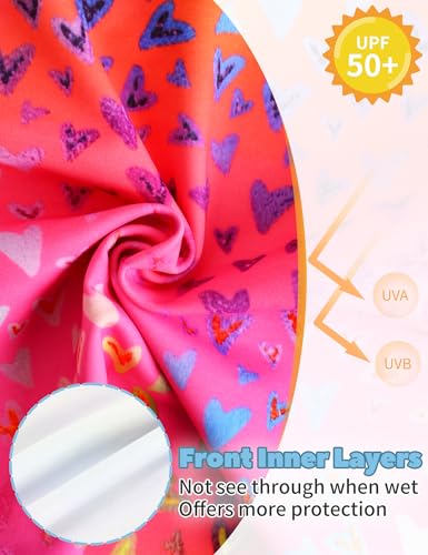 Girls Swimsuit Long Sleeve Rash Guard Set UPF 50+ Two Piece Bathing Suit - Sweet Heart / 3-4T