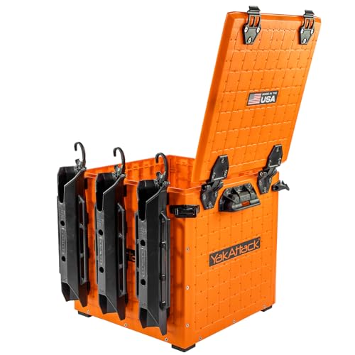 Kayak Storage Crate with 3 Rod Holders - Orange 13x13x13, Fully Riggable Marine Tackle Box