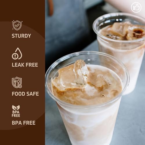 16 oz Disposable Iced Coffee Cups with Lids - Pack of 100 Clear Plastic Drink Cups