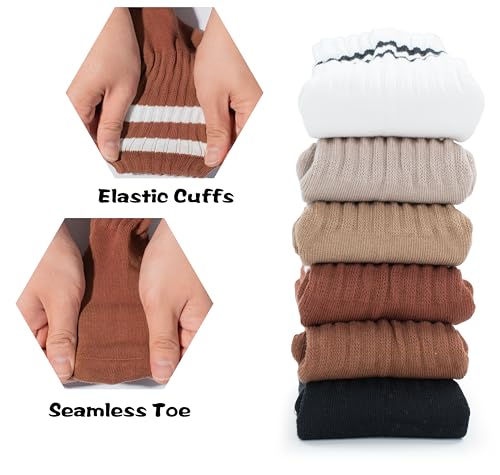BomKinta Women's Striped Crew Socks 6 Pairs - Retro Above Ankle Cotton Socks, Size 5-10