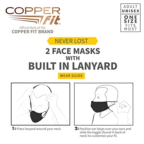 Reusable Copper Infused Face Masks for Adults - 2 Pack, Washable & Unisex