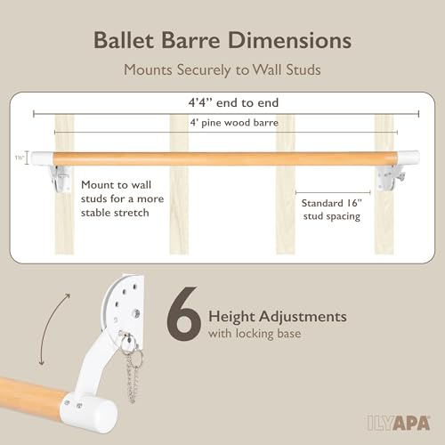 Ilyapa 4 Ft 4 Inch Wooden Wall-Mount Ballet Barre for Home & Dance Studio