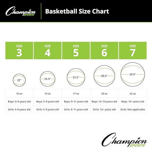 Champion Sports Pro-Style Rubber Basketball 28.5 Inch - Orange, Intermediate Size 6