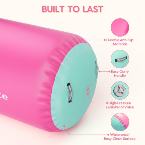 KareCute Mint Green & Pink Inflatable Gymnastics Mat 47.2" x 29.5" - Air Tumbling Track & Barrel Roller for Kids & Training