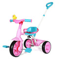 KRIDDO 2-in-1 Toddler Tricycle with Push Handle and Pink Eva Wheel - Ages 1.5-3