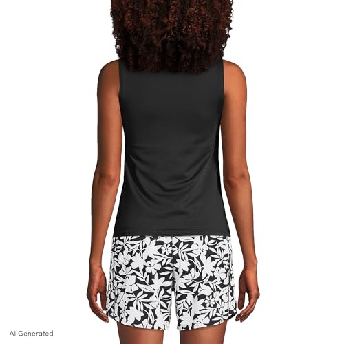 Lands' End Women's High Neck UPF 50 Black Tankini Top - Modest Swimwear