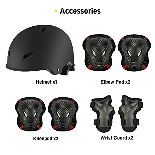 Adult Skateboard Helmet with Protective Gear Set Black Large (Head 22-23 inch)