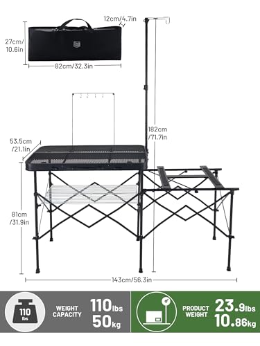 Portable Camp Kitchen Station with Steel Mesh Top & Foldable Design