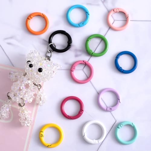 12 Colors Spring O Rings Keychain Carabiner Clips Alloy Trigger Buckle DIY Accessories - 24mm