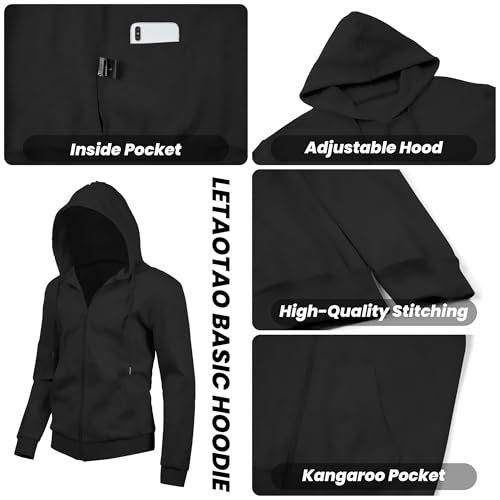 Men's Lightweight Zip-Up Hoodie Jacket - Regular & Tall Sizes, Black, X-Large