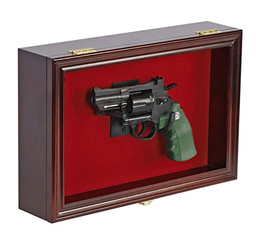 Mahogany Finish Wall Mount Gun Display Case with Lock & UV-Protected Acrylic Door