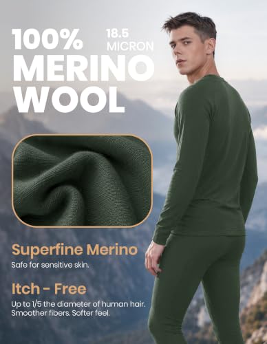 Iguana Men's Merino Wool Base Layer Long Thermal Bottoms, Large, Dark Green 190