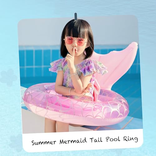 Kids Mermaid Pool Float with Seat and Handle - Pink Inflatable Swim Ring for Toddlers
