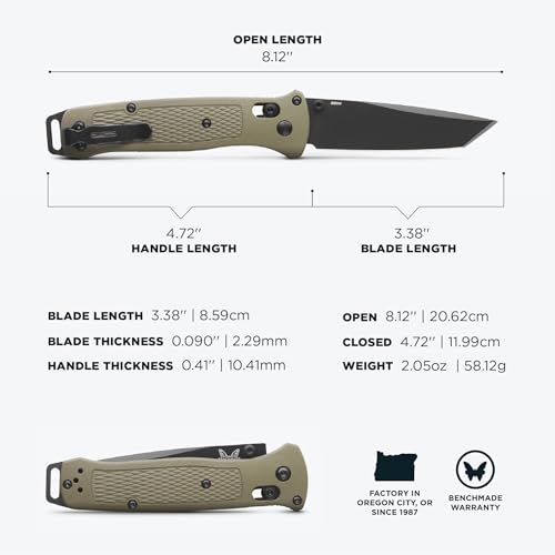 Benchmade Bailout Tactical Knife - S30V Steel Blade, Green Handle, Plain Edge