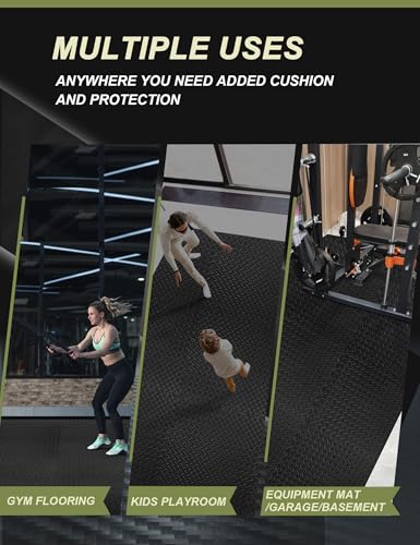 innhom 12 Black Interlocking Gym Floor Tiles - 48 Sq. Ft. Exercise Mats