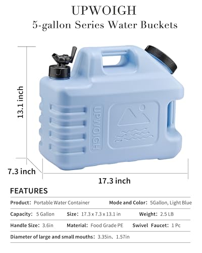 UPWOIGH 5 Gallon Camping Water Jugs with Spigot - Powder Blue, 2 Pack