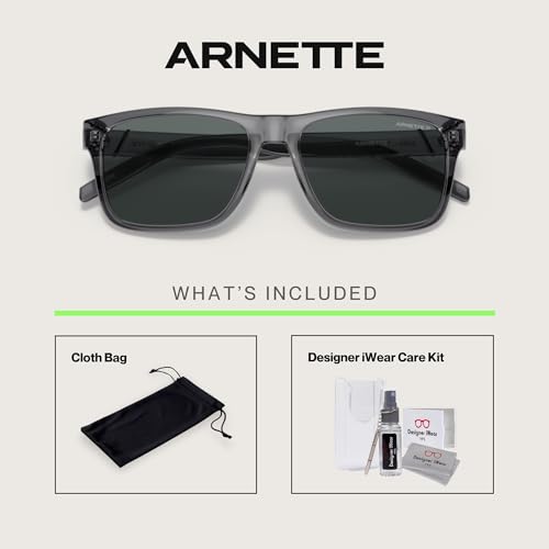ARNETTE Bandra AN4298 Square Sunglasses for Men, Transparent Gray, Polarized, 55mm