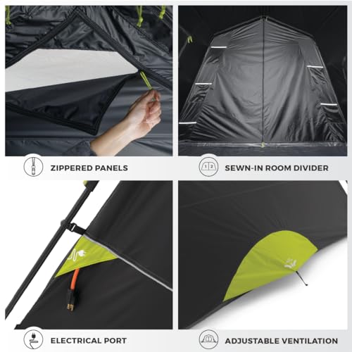 9 Person Blackout Instant Cabin Tent - Large Family Pop Up Dark Room Camping Shelter