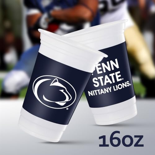 Penn State Nittany Lions 16oz Plastic Cups - Officially Licensed 16 Pack - Tailgate & Game Day Fan Party Supplies